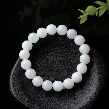 知识点天然缅甸a货翡翠9.5mm润白手串冰种玉石珠子手链女款玉器 9.