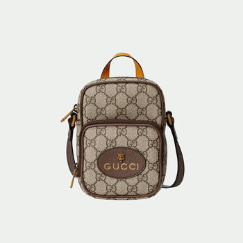 gucci古驰包包 男女同款虎头条纹织带双面邮差包 乌木色 658556 k9got