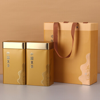 半斤一斤装古树红茶绿茶通用方形包装礼盒空铁罐 金色中国茗茶套装