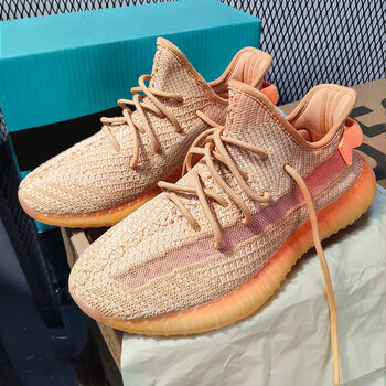 椰子鞋男350脏橙2022夏季时尚新款飞织满天星休闲运动潮鞋 珊瑚橙(三