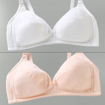 哺乳内衣大码前开口式薄无海绵哺乳文胸无钢圈纯棉孕妇女 白色 肤色