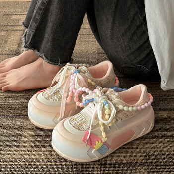 姿伟祺胖头鞋女大头鞋秋季运动鞋小众厚底板鞋松糕小白鞋休闲鞋少女粉