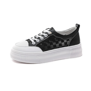 平板鞋女夏季厚底增高小白鞋真皮网纱板鞋舒适透气学生平底休闲鞋