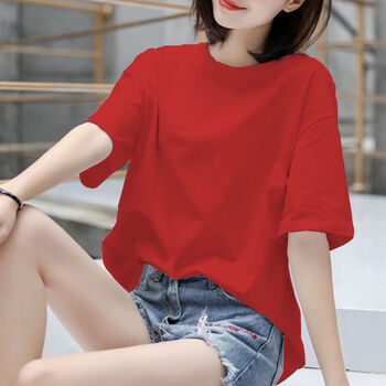 t恤女多色多码短袖2022年新款女t恤夏装百搭韩版宽松上衣ins潮红色s85