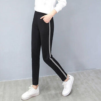 女裤运动裤女休闲裤小哈伦裤显瘦宽松黑色女裤子komc 白条纹 2xl(建议