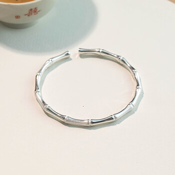 老凤祥竹节银手镯女实心开口年轻款足银镯子999民族风素圈手环 一光一