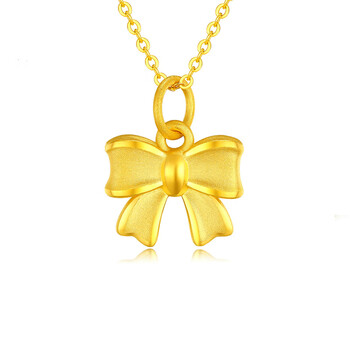 季福缘999足金蝴蝶结吊坠女款黄金项链足金首饰锁骨链送女友节日礼物