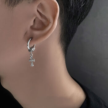 vancrudeannora十字架耳环男痞帅潮流个性耳环新款潮感男士耳钉十字架