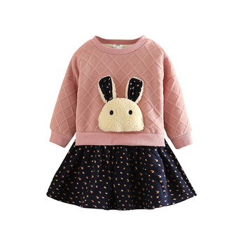 贝壳元素宝宝连衣裙冬装新款女童童装儿童加绒加厚长袖裙子qz4508浅