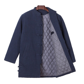 粗布衣服男上衣冬季中国风棉衣唐装中式棉袄大号码宽松加厚外套中长款