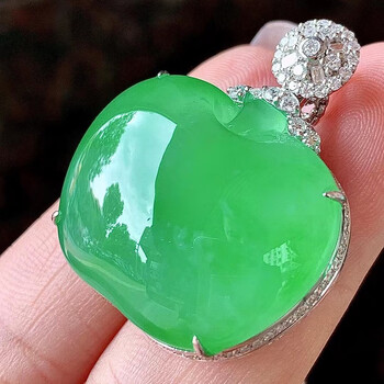 发源地 高冰绿苹果吊坠 18k金镶钻缅甸a货翡翠玉石珠宝首饰送女友整体