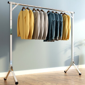 衣架落地晾衣杆伸缩晒衣架阳台衣服架单杆可折叠室内简易挂衣架加粗款