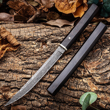 狼瑔户外小刀锋利随身野外生存刀具防身直钢刀格斗战术刀 大马士革钢