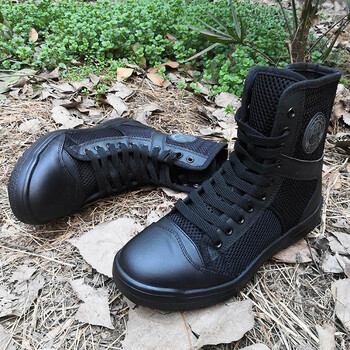 燃虎保安鞋网眼透气黑色劳保鞋高帮特q战训靴夏季男女安检鞋 春秋布面
