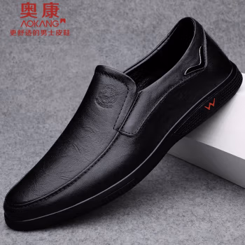 
奥康品牌捡漏真皮牛皮休闲皮鞋软皮软底一脚蹬豆豆鞋百搭套脚男鞋 黑色【8338四季款】 42
