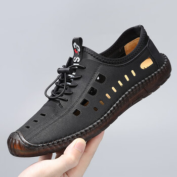男鞋优品严选男士百搭透气镂空洞洞鞋飞行员牛皮鞋休闲凉鞋男慕牧潮
