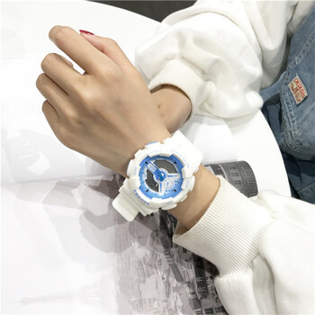 手表女生简约气质初中学生原宿风防水夜光电子表 白天蓝 supreme手环