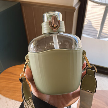 扁平水杯扁水壶创意扁平水杯大容量防摔水瓶便携随身杯女学生可绿色