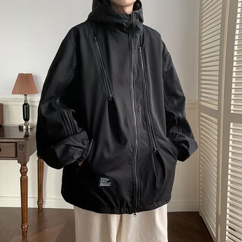 阿马福云冲锋衣外套男女 美式高街男嘻哈外套高个子加长工装 jk59黑色