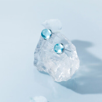 美芙尼 S925银极光耳钉女 韩版简约精致蓝色渐变合成水晶甜美圆形耳饰品 蓝水晶 一对