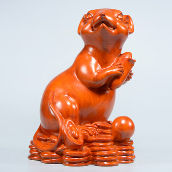 黑檀实木雕刻老鼠摆件木头根雕十二生肖钱袋鼠家居客厅装饰工艺品