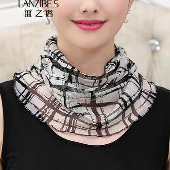 蓝之蓓女真丝小丝巾秋冬脖子防晒假领子脖套夏春秋桑蚕丝套头围脖领巾