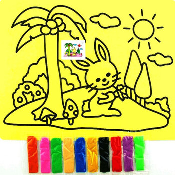 2018新15张大号沙画 砂画胶画带10色彩砂沙子儿童手工彩沙画套装特