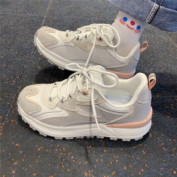 新款chic小众国潮阿甘华夫运动鞋女学生党百搭厚底轻便跑步鞋灰粉36