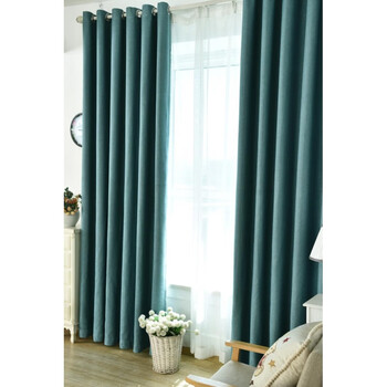 窗帘北欧客厅窗帘定制飘窗窗帘遮阳窗帘成品 简约现代 卧室 棉麻-青色