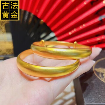 小腰金 古法黄金手镯推拉半实心磨砂宽版9999足金镯子女士妈妈款简约