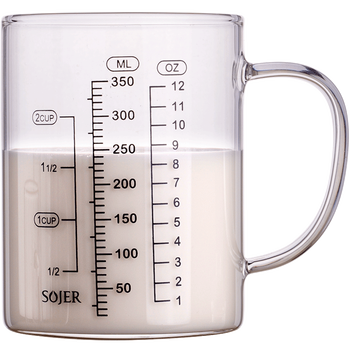 儿童喝奶杯子带刻度把手玻璃杯泡奶粉家用男女早餐水杯350ml圆口无盖