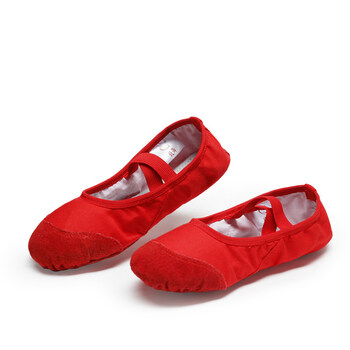 舞蹈鞋软底舞蹈鞋女皮头猫爪儿童芭蕾舞鞋男女童形体跳舞练功鞋 红色