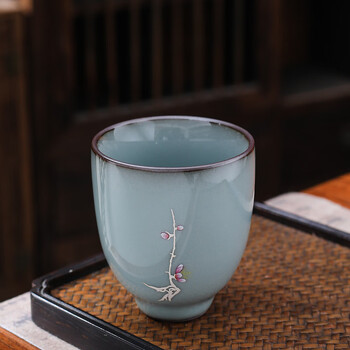 蓼风轩官窑主人杯陶瓷单杯高端冰裂纹茶杯大号青瓷茶盏闻香杯茶碗