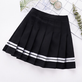 小学生的半身裙百褶裙夏天短裙春秋小学生校服裙学院风黑色群子白条纹
