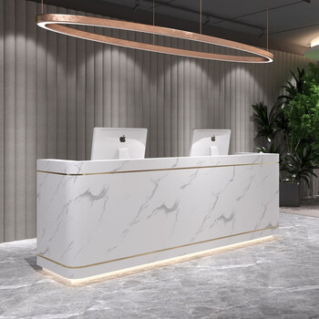 格缇故轻奢现代简约商用吧台桌收银台公司前台柜办公接待台仿大理石