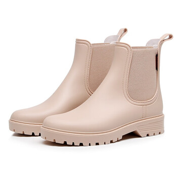 雨牧时尚新款厚底切尔西雨鞋女款短筒雨靴防水套鞋外穿防滑水鞋卡其色