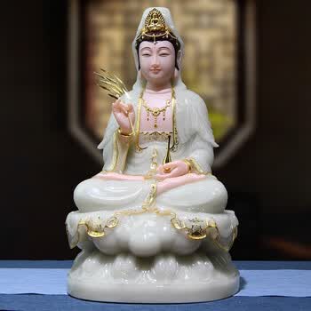 益心阁 汉白玉观音菩萨佛像摆件 寺庙佛堂居家公司店铺饭店餐厅大堂