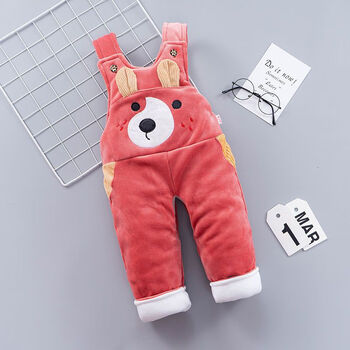 茵熊背带裤棉裤秋冬季1-2岁宝宝加厚保暖裤儿童连体男女开裆背带棉裤