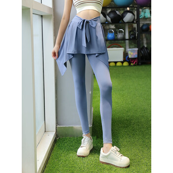 裙裤遮臀大码户外跑步长裤修身健身九分裤遮肉瑜 蓝色 s【图片 价格