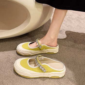 不露不漏脚趾的凉鞋包头无后跟休闲女士半拖鞋女夏季外穿年水钻百搭超