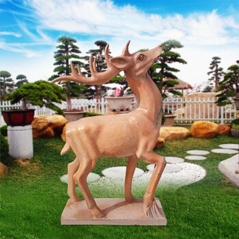 凌曦晚霞红石雕小鹿梅花鹿母子鹿长颈鹿户外公园广场石材喷水鲤鱼吐水