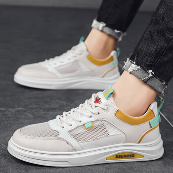 七匹狼男鞋夏季透气镂空网眼网面小白鞋子潮鞋百搭夏天网鞋男士 白桔