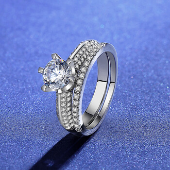 老        凤祥款式925银戒指 经典高端半壁江山莫桑石钻戒 银饰戒托