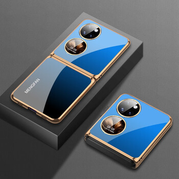 闪甲 华为pockets手机壳折叠屏电镀玻璃p50pocket个性渐变艺术全包防