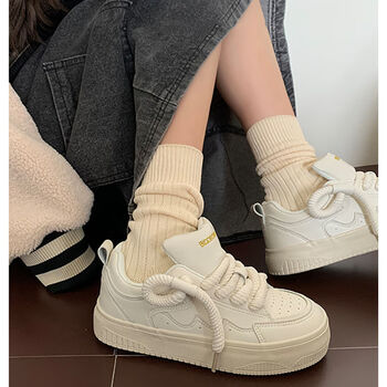 季回力休国潮校园厚底小白鞋女春秋原创小众面包鞋百搭休闲增高板鞋子