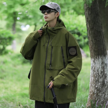 宽松休闲外套男春秋季工装夹克男士衣服男装h8829绿色57xl120斤140斤