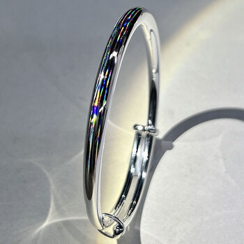 周大福款式s999银实心光面拉彩推拉可调节手镯年轻款送父母男女友礼物