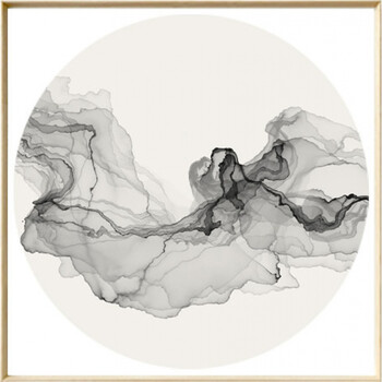 新中式抽象水墨画圆形画面书房挂画茶楼壁画玄关装饰画黑白禅意画 c款