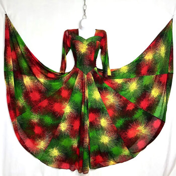 新疆女士连衣裙大摆裙舞蹈服裙子维吾尔族民族服装表演服720度 红黄绿