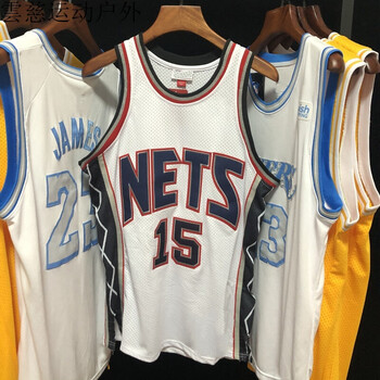 滕讯体育nba全密绣版篮网队15号飞人卡特白色球衣复古经典款篮球服